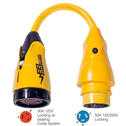 Marinco P504-30 EEL 30A-125V Female to 50A-125/250V Male Pigtail Adapter - Yellow [P504-30] - Twin Screws Marine Service