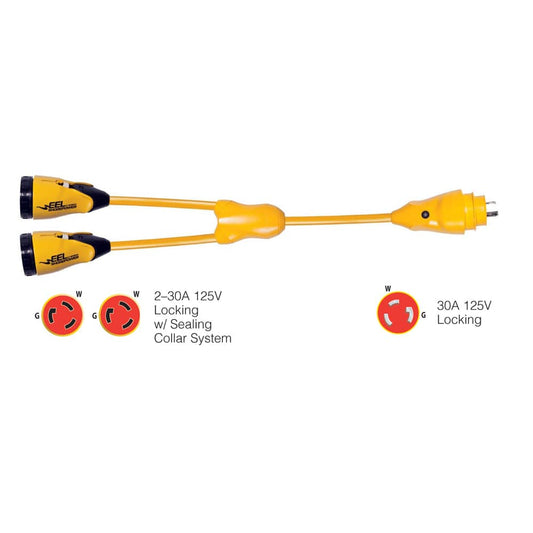 Marinco Y30-2-30 EEL (2)30A-125V Female to (1)30A-125V Male "Y" Adapter - Yellow [Y30-2-30] - Twin Screws Marine Service