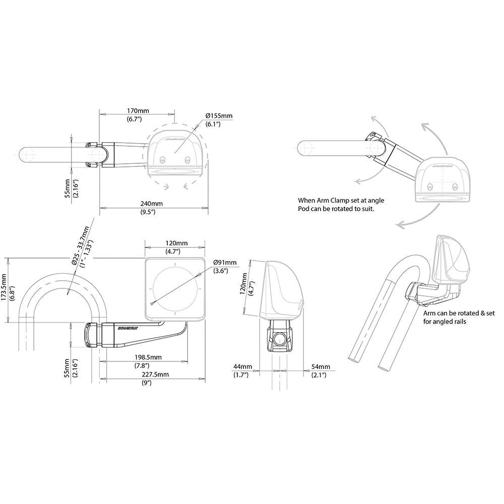 Scanstrut Scanpod Single Instrument Pod -Precut- Arm Mounted - Fits 1" - 1.3" Rails [SPR-1I-AM] - Twin Screws Marine Service