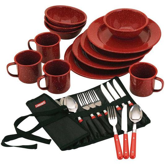 Coleman 24-Piece Speckled Enamelware Cook Set - Red [2000016407] - Twin Screws Marine Service