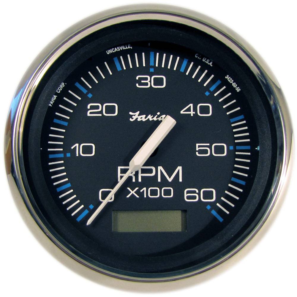 Faria Chesapeake Black 4" Tachometer w/Hourmeter - 6000 RPM (Gas) (Inboard) [33732] - Twin Screws Marine Service