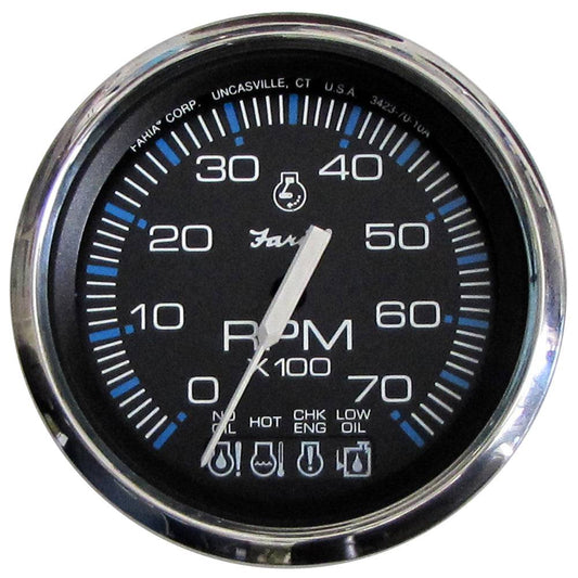 Faria Chesapeake Black SS 4" Tachometer w/Systemcheck Indicator - 7000 RPM (Gas) f/ Johnson / Evinrude Outboard) [33750] - Twin Screws Marine Service