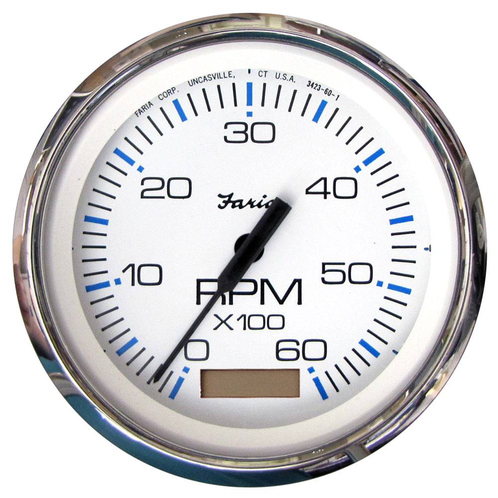 Faria Chesapeake White SS 4" Tachometer w/Hourmeter - 6000 RPM (Gas)(Inboard) [33832] - Twin Screws Marine Service