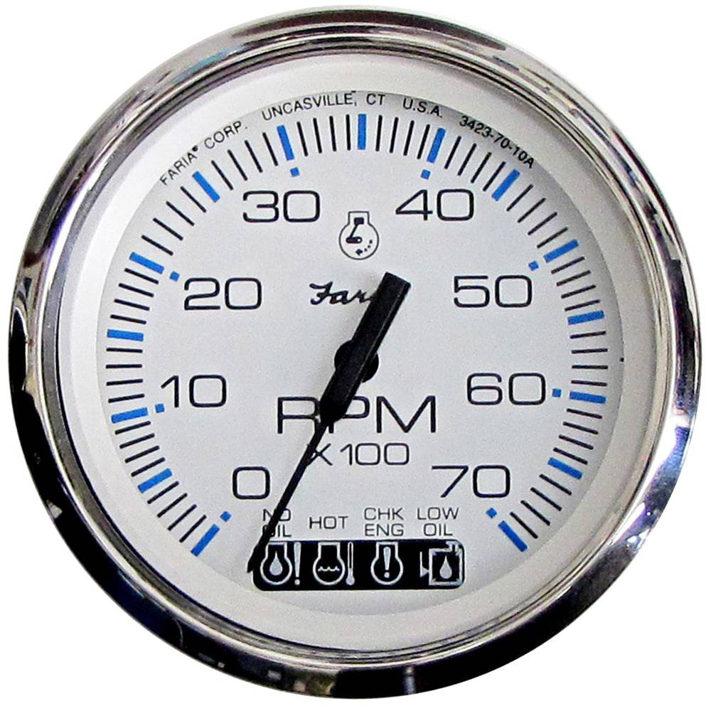 Faria Chesapeake White SS 4" Tachometer w/Systemcheck Indicator - 7000 RPM (Gas) (Johnson/Evinrude Outboard) [33850] - Twin Screws Marine Service