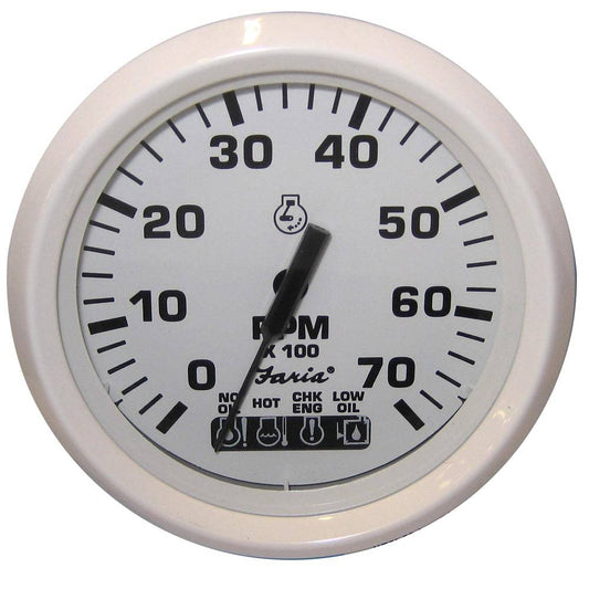 Faria Dress White 4" Tachometer w/Systemcheck Indicator - 7000 RPM (Gas) (Johnson / Evinrude Outboard) [33150] - Twin Screws Marine Service