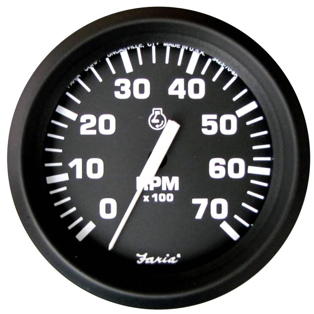 Faria Euro Black 4" Tachometer - 7,000 RPM (Gas - All Outboard) [32805] - Twin Screws Marine Service