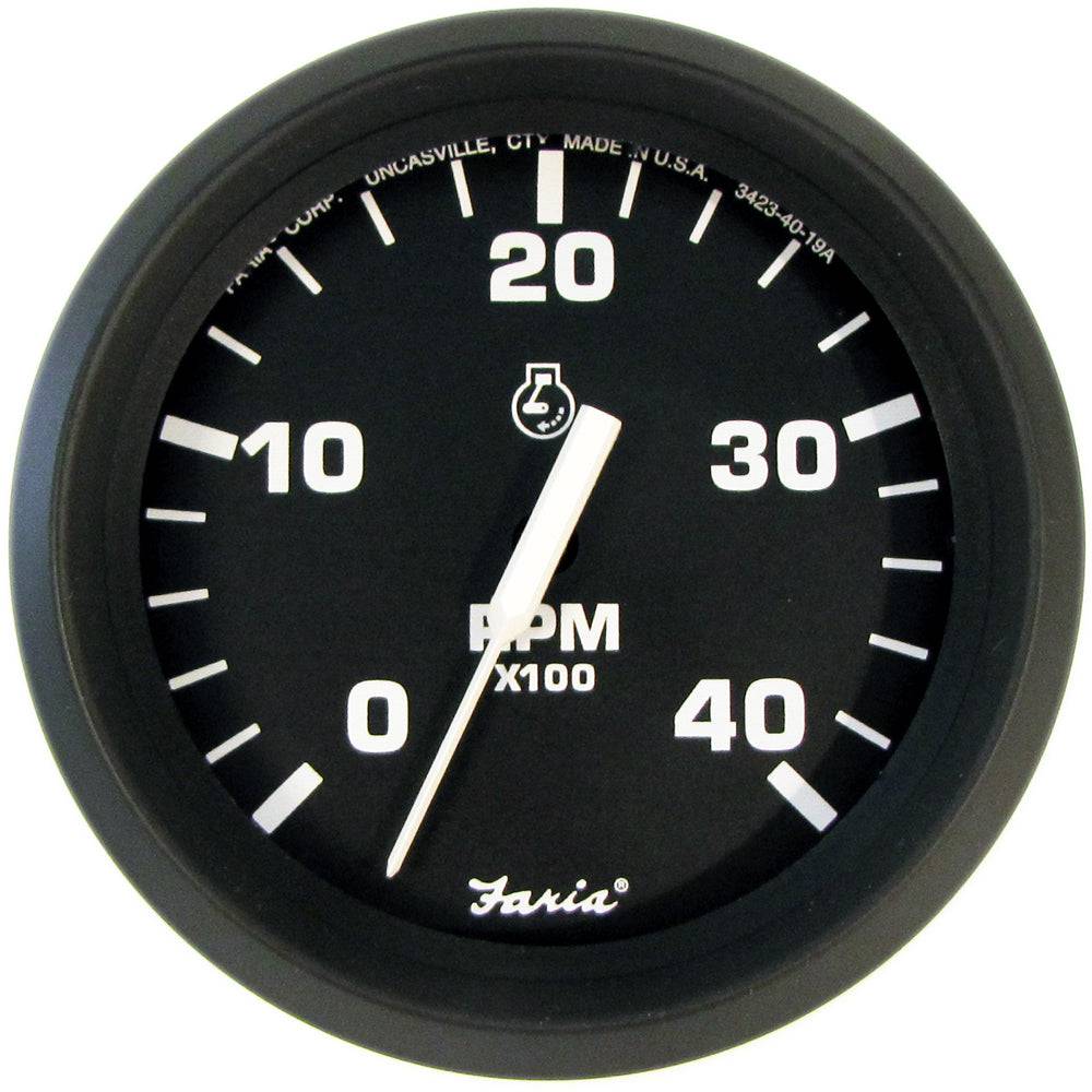 Faria Euro Black 4" Tachometer - 4000 RPM (Diesel) (Mechanical Takeoff) [32842] - Twin Screws Marine Service