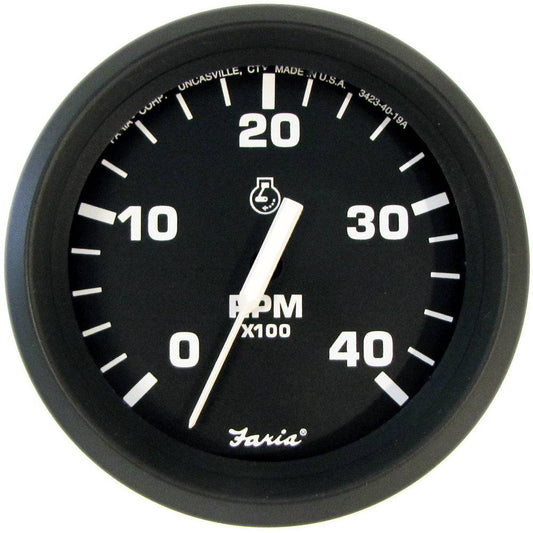Faria Euro Black 4" Tachometer - 4000 RPM (Diesel) (Mechanical Takeoff) [32842] - Twin Screws Marine Service