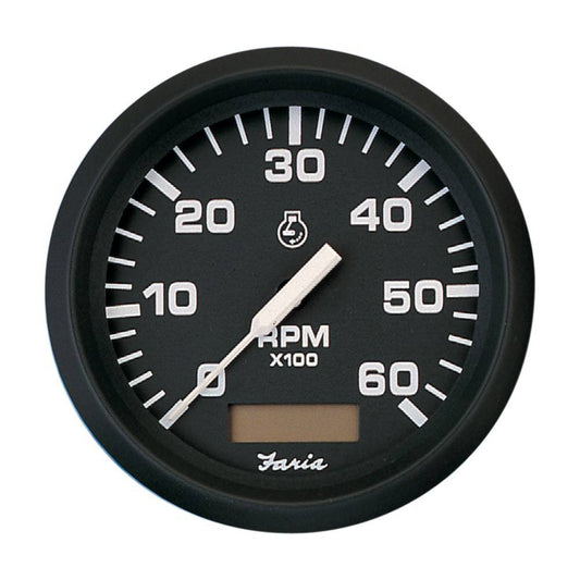 Faria Euro Black 4" Tachometer w/Hourmeter - 6,000 RPM (Gas - Inboard) [32832] - Twin Screws Marine Service