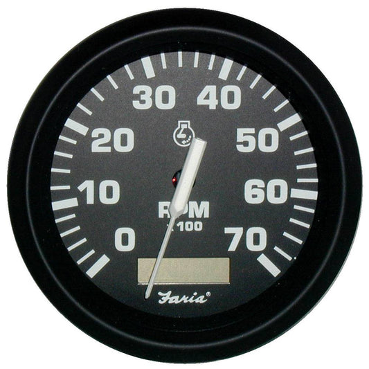 Faria Euro Black 4" Tachometer w/Hourmeter - 7,000 RPM (Gas - Outboard) [32840] - Twin Screws Marine Service