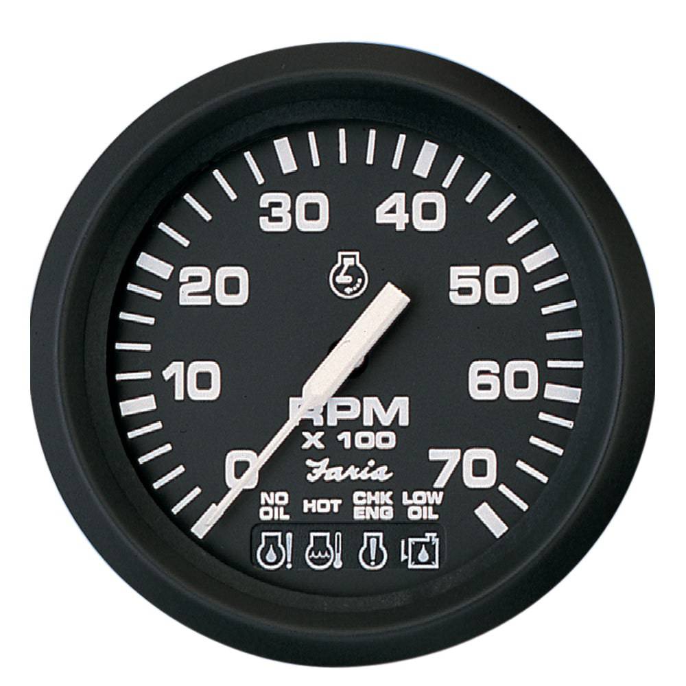 Faria Euro Black 4" Tachometer w/Systemcheck 7000 RPM (Gas) f/ Johnson / Evinrude Outboard) [32850] - Twin Screws Marine Service