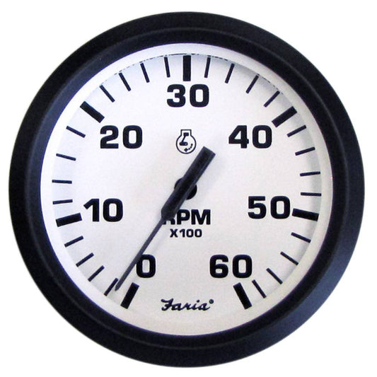 Faria Euro White 4" Tachometer - 6000 RPM (Gas) (Inboard  I/O) [32904] - Twin Screws Marine Service