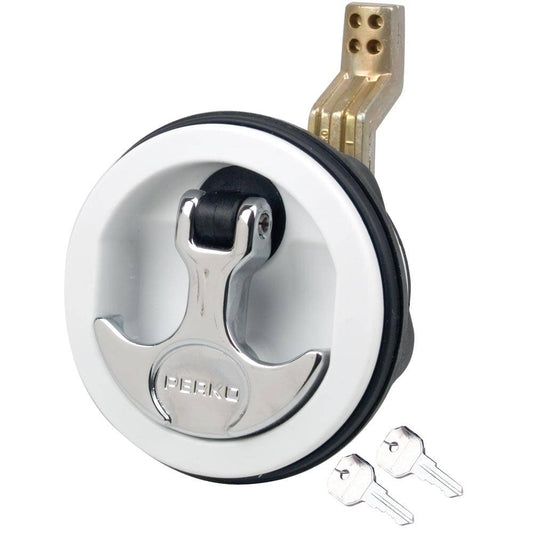 Perko Surface Mount & Latch - White Body, Chrome Handle, Offset Cam Bar, 3/4" - 2-3/8" [1091DP1WHT] - Twin Screws Marine Service