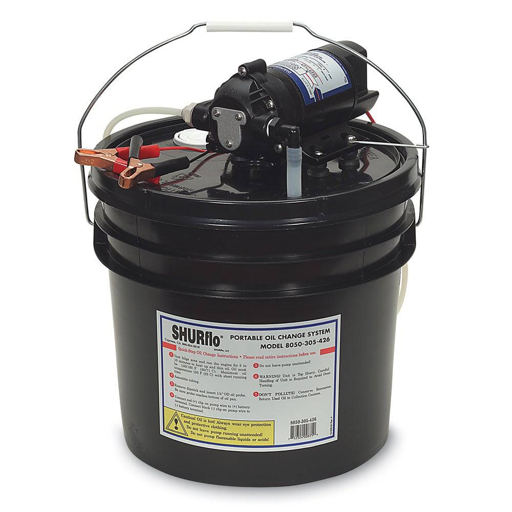 Shurflo by Pentair Oil Change Pump w/3.5 Gallon Bucket - 12 VDC, 1.5 GPM [8050-305-426] - Twin Screws Marine Service