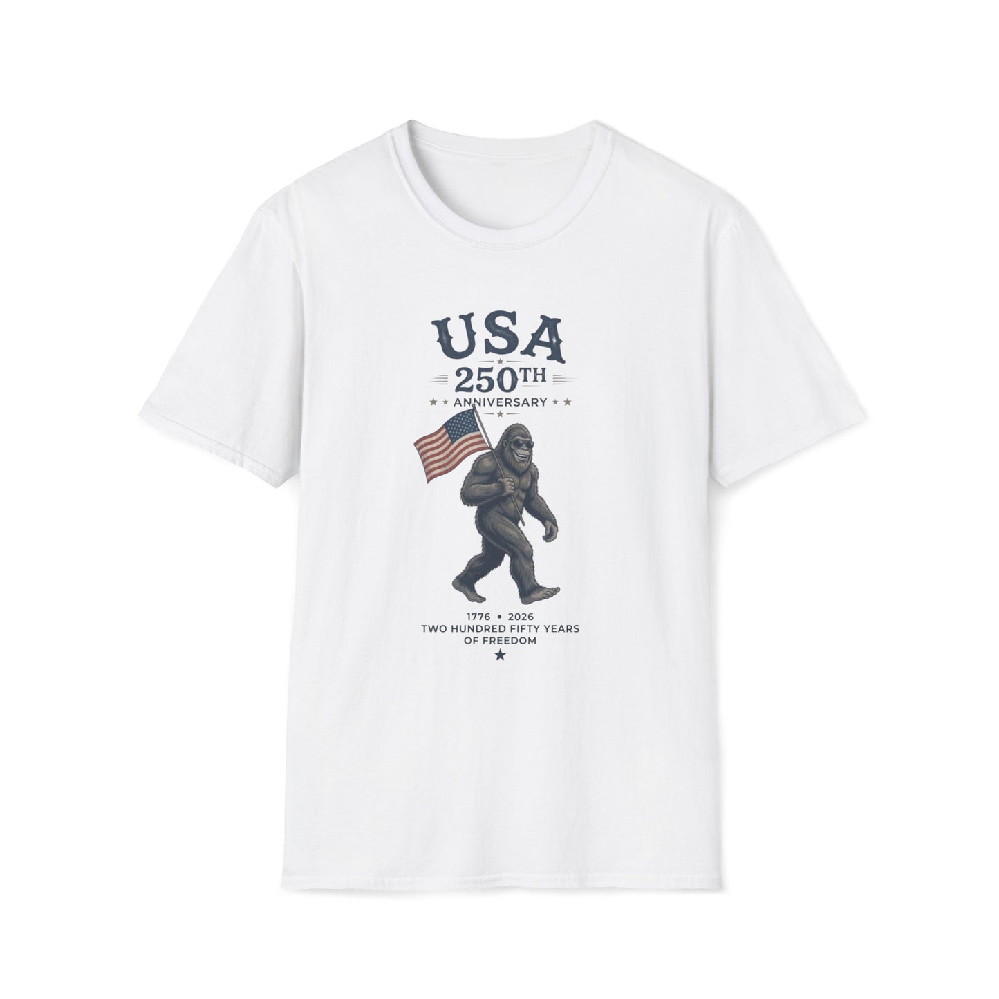 USA 250th Anniversary T-Shirt — Patriotic Bigfoot Flag Graphic Tee
