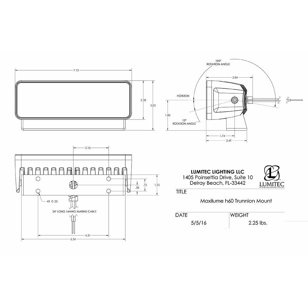 Lumitec Maxillume h60 - Trunnion Mount Flood Light - White Dimming - White Housing [101334] - Twin Screws Marine Service