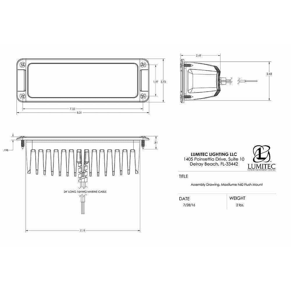 Lumitec Maxillumeh60 - Flush Mount Flood Light - White Housing - White Dimming [101336] - Twin Screws Marine Service