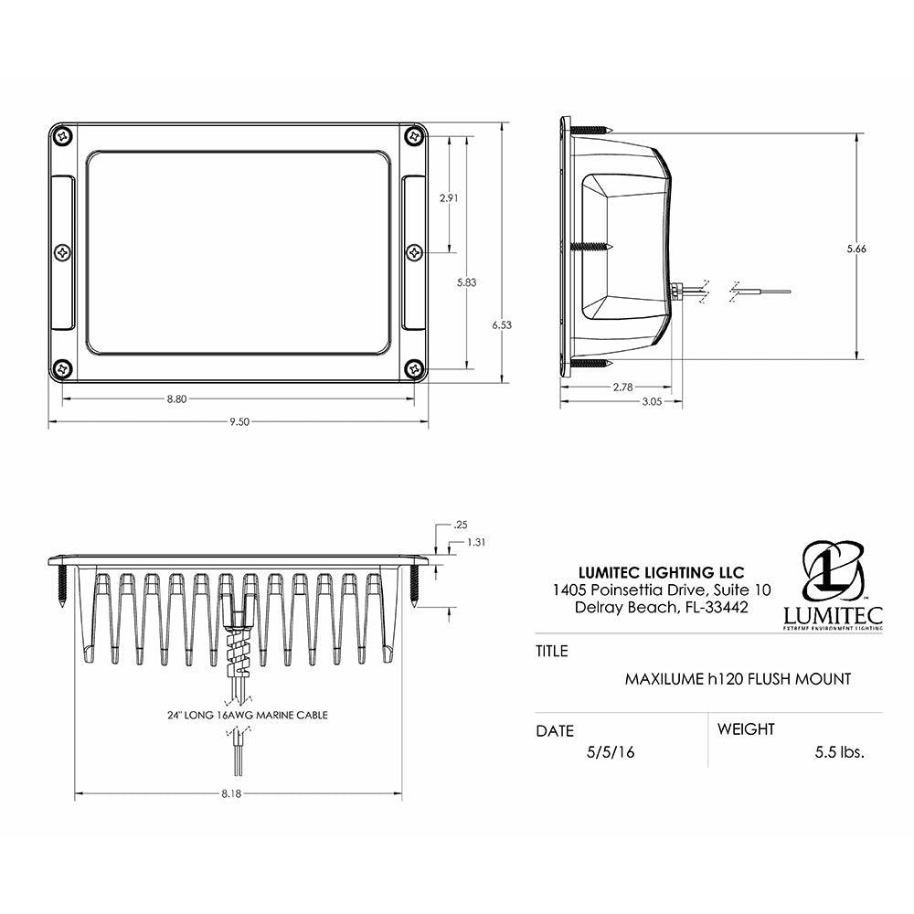 Lumitec Maxillume h120 - Flush Mount Flood Light - White Housing - White Dimming [101348] - Twin Screws Marine Service