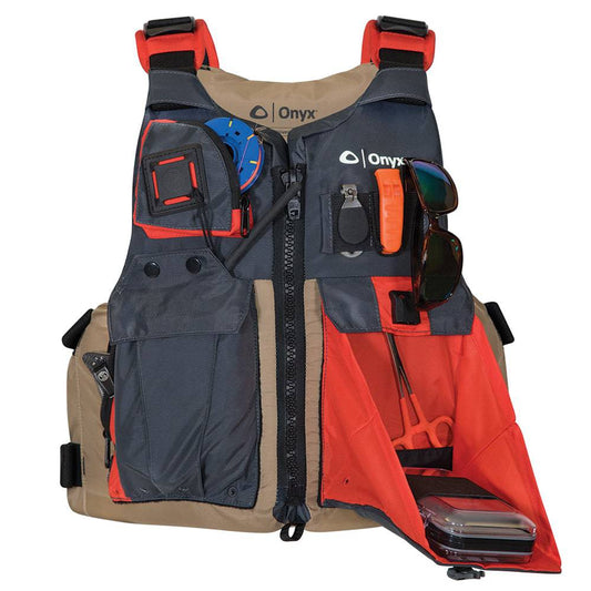 Onyx Kayak Fishing Vest - Adult Universal - Tan/Grey [121700-706-004-17] - Twin Screws Marine Service