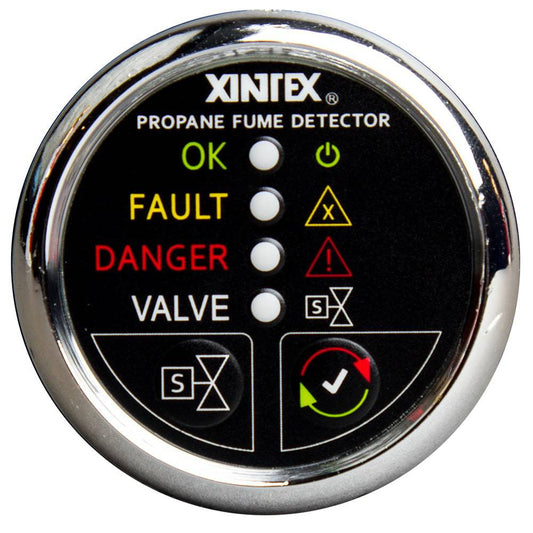 Fireboy-Xintex Propane Fume Detector w/Plastic Sensor  Solenoid Valve - Chrome Bezel Display [P-1CS-R] - Twin Screws Marine Service