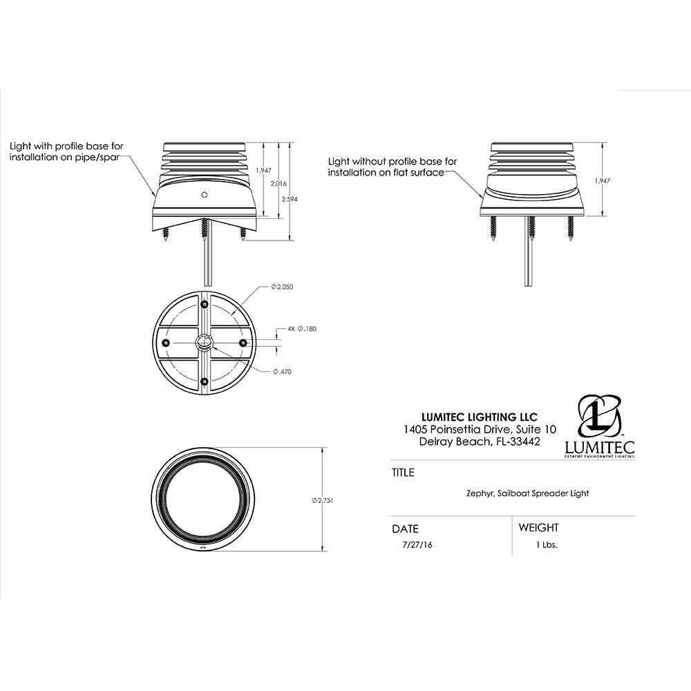 Lumitec Zephyr LED Spreader/Deck Light - Brushed White Base - White Non-Dimming [101325] - Twin Screws Marine Service