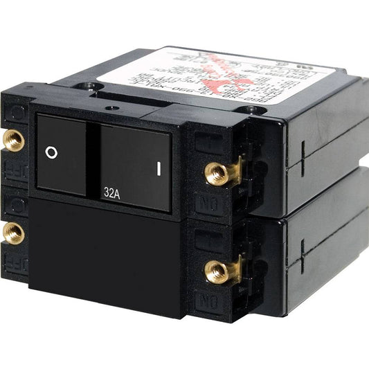 Blue Sea 7415 A-Series Flat Rocker Circuit Breaker - Double Pole - 32A [7415] - Twin Screws Marine Service