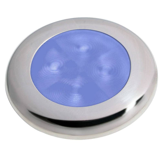 Hella Marine Slim Line LED 'Enhanced Brightness' Round Courtesy Lamp - Blue LED - Stainless Steel Bezel - 12V [980502221] - Twin Screws Marine Service