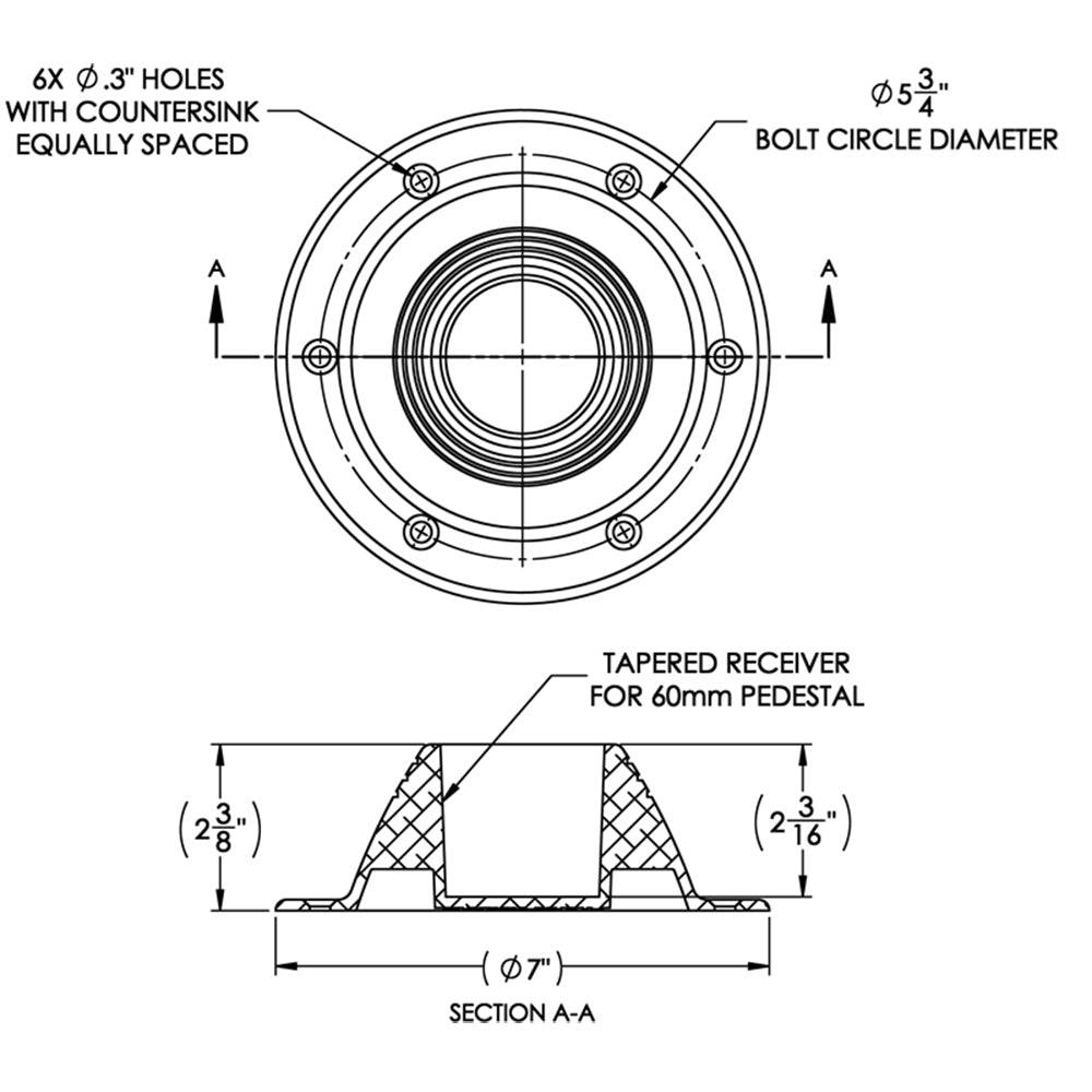 TACO Table Support - Surface Mount - Fits 2-3/8" Pedestals [Z10-4067BLY60MM] - Twin Screws Marine Service
