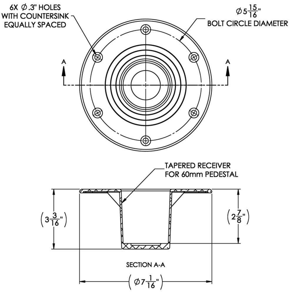 TACO Table Support - Flush Mount - Fits 2-3/8" Pedestals [Z10-4085BLY60MM] - Twin Screws Marine Service