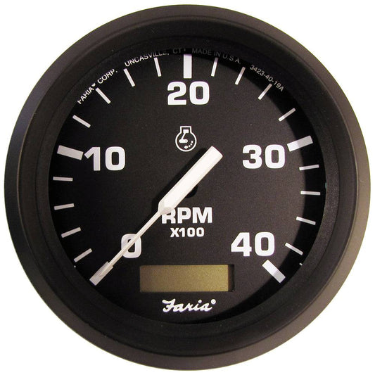 Faria Euro Black 4" Tachometer w/Hourmeter (4000 RPM) (Diesel)(Mech. Takeoff  Var. Ratio Alt.) [32834] - Twin Screws Marine Service