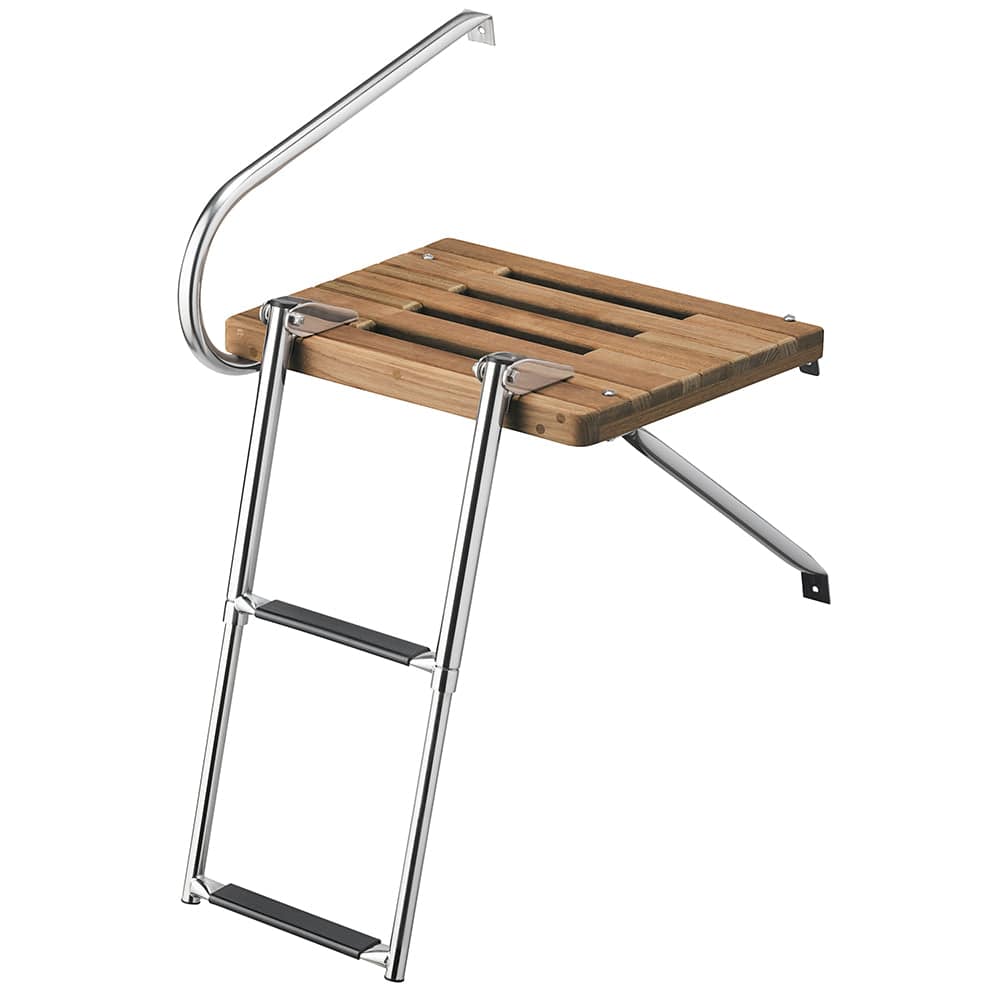 Whitecap Teak Swim Platform w/2-Step Telescoping Ladder f/Boats w/Outboard Motors [68900] - Twin Screws Marine Service