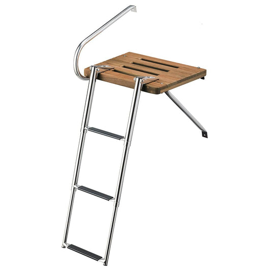 Whitecap Teak Swim Platform w/3-Step Telescoping Ladder f/Boats w/Outboard Motors [68902] - Twin Screws Marine Service
