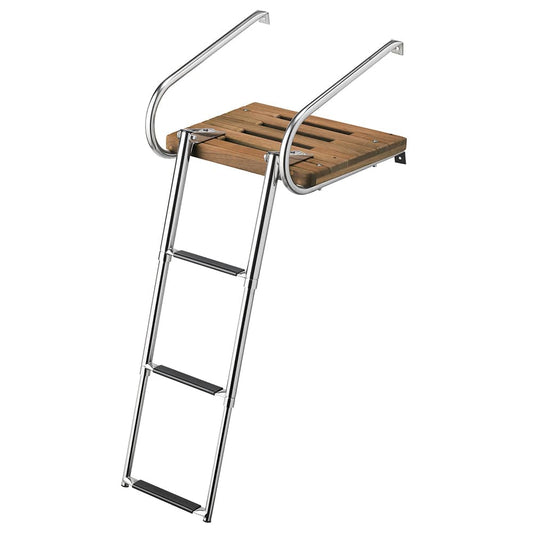 Whitecap Teak Swim Platform w/3-Step Telescoping Ladder f/Boats w/Inboard/Outboard Motors [68906] - Twin Screws Marine Service