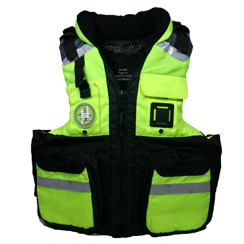 First Watch AV-800 Four Pocket Flotation Vest - Hi-Vis Yellow - Large to XL [AV-800-HV-L/XL] - Twin Screws Marine Service