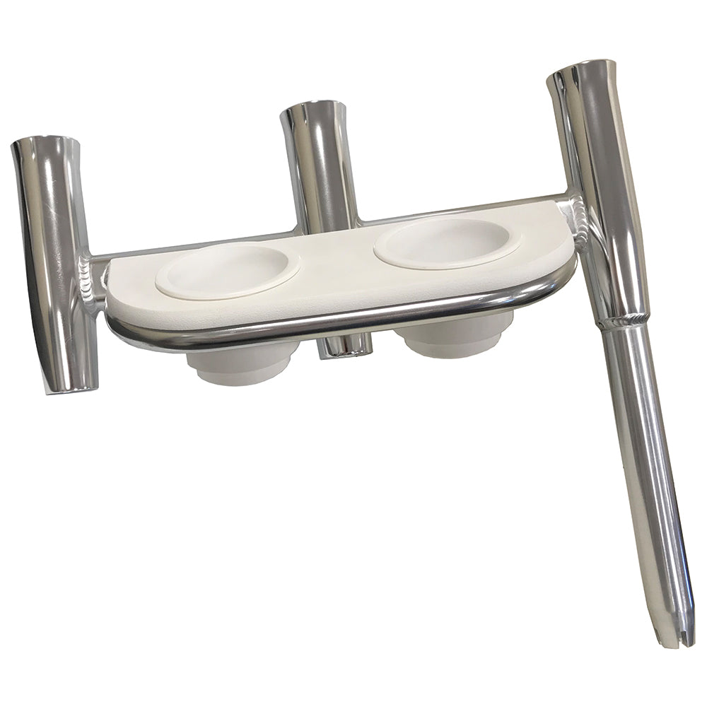 Tigress Offset Triple Rod Holder w/Cup Holders - Port Side - Polished Aluminum [88148] - Twin Screws Marine Service