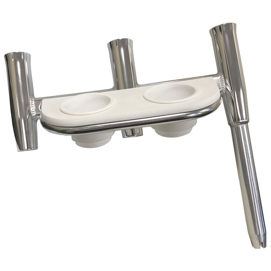 Tigress Offset Triple Rod Holder w/Cup Holders - Port Side - Polished Aluminum [88148] - Twin Screws Marine Service