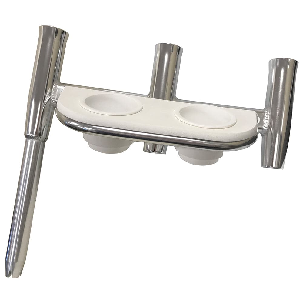 Tigress Offset Triple Rod Holder w/Cup Holders - Starboard Side - Polished Aluminum [88148-1] - Twin Screws Marine Service