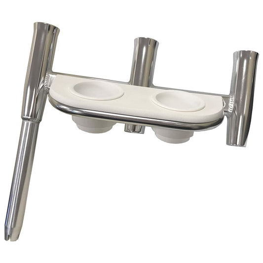 Tigress Offset Triple Rod Holder w/Cup Holders - Starboard Side - Polished Aluminum [88148-1] - Twin Screws Marine Service