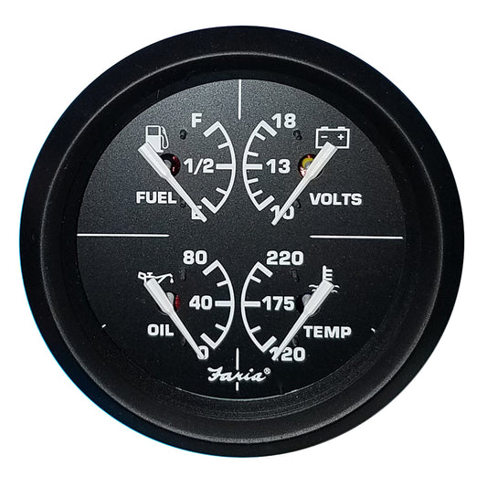 Faria Euro Black 4" Multifunction Gauge - Volt/Fuel/Oil/Water Temperature [32851] - Twin Screws Marine Service