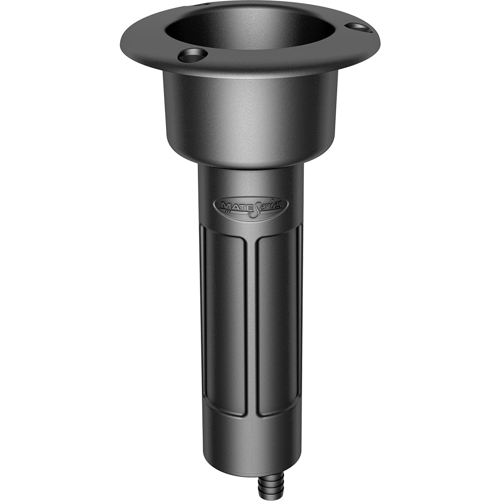 Mate Series Plastic 0 Rod  Cup Holder - Drain - Round Top - Black [P1000DB] - Twin Screws Marine Service