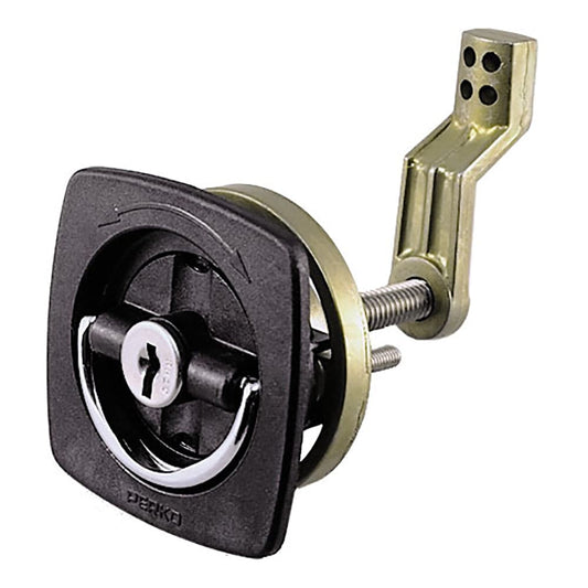 Perko Black Flush Lock - 2.5" x 2.5" w/Offset Cam Bar  Flexible Polymer Strike [0931DP1BLK] - Twin Screws Marine Service