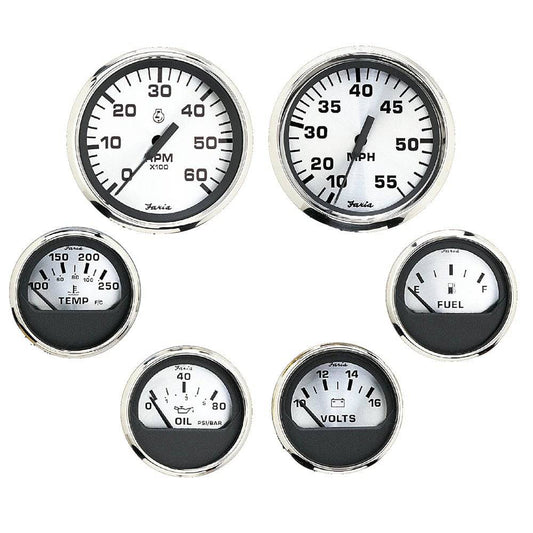 Faria Spun Silver Box Set of 6 Gauges f/ Inboard Engines - Speed, Tach, Voltmeter, Fuel Level, Water Temperature  Oil [KTF0184] - Twin Screws Marine Service