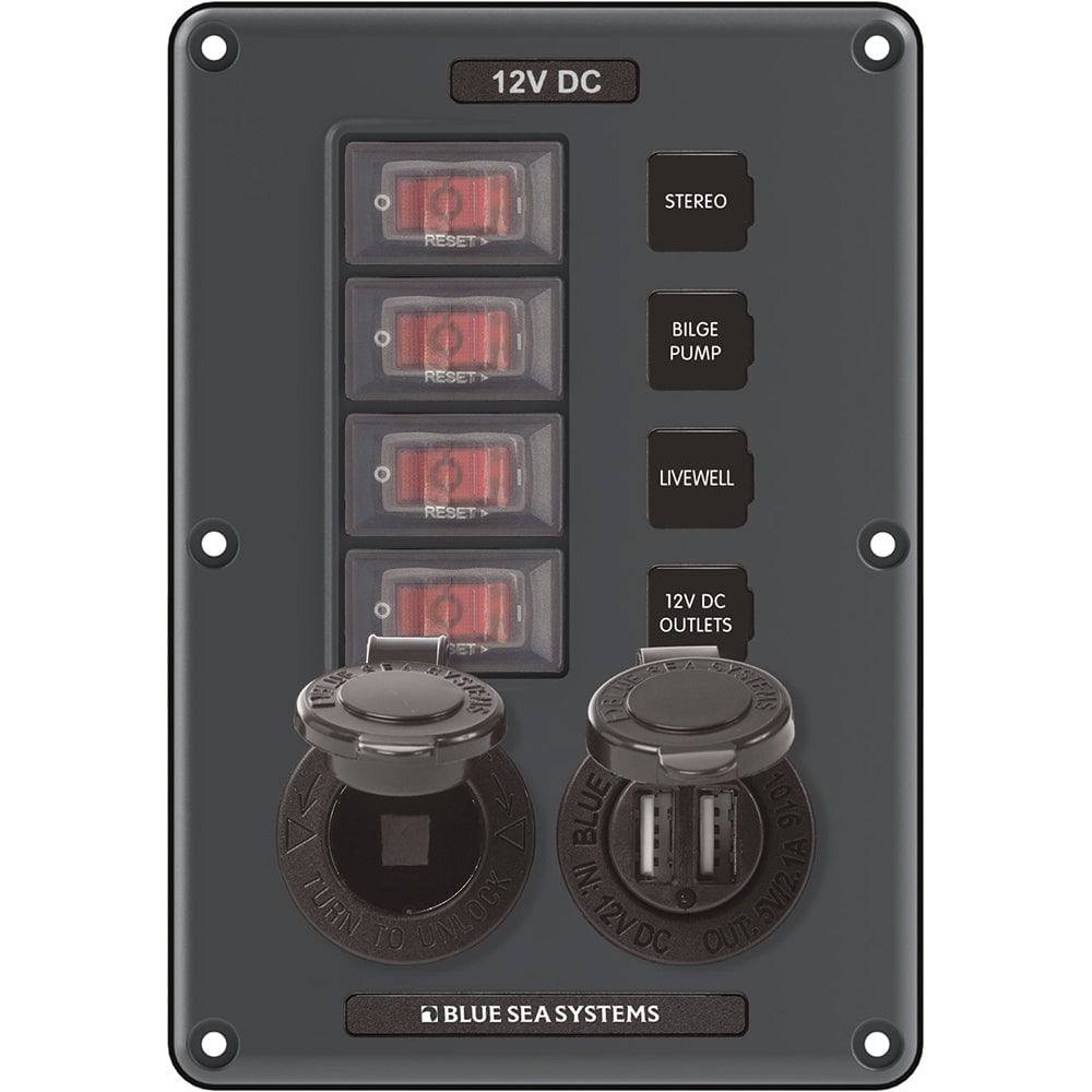 Blue Sea 4321 Circuit Breaker Switch Panel 4 Position - Gray w/12V Socket  Dual USB [4321] - Twin Screws Marine Service