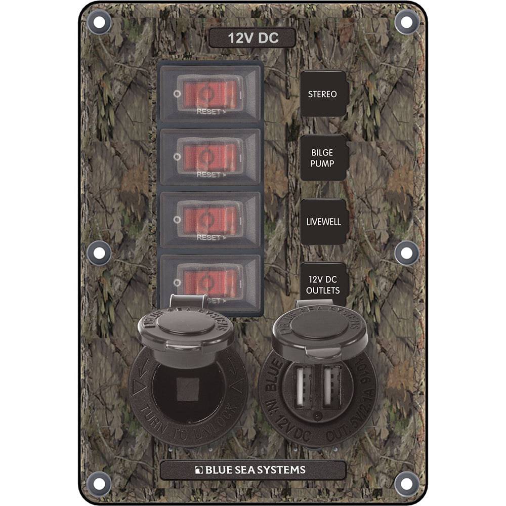 Blue Sea 4324 Circuit Breaker Switch Panel 4 Postion - Camo w/12V Socket  Dual USB [4324] - Twin Screws Marine Service