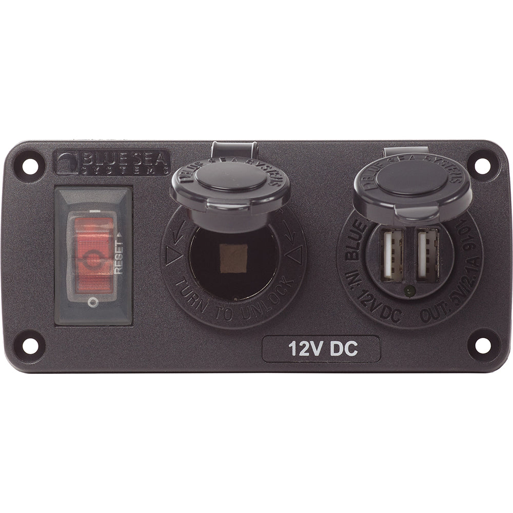 Blue Sea 4363 Water Resistant USB Accessory Panels - 15A Circuit Breaker, 12V Socket, 2.1A Dual USB Charger [4363] - Twin Screws Marine Service