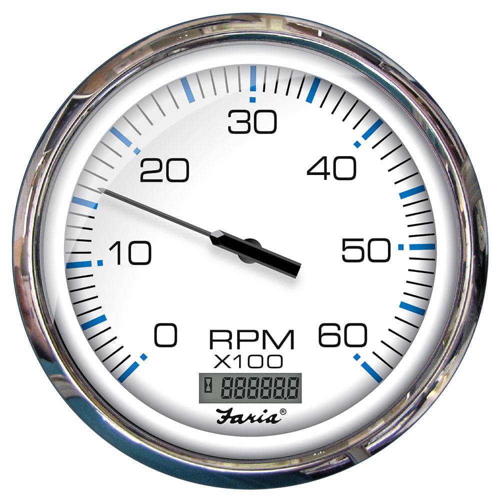 Faria Chesapeake White SS 5" Tachometer w/Digital Hourmeter - 6000 RPM (Gas) (Inboard) [33863] - Twin Screws Marine Service