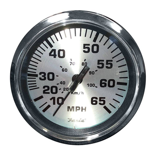 Faria Spun Silver 4" Speedometer - 65 MPH (Pitot) [36010] - Twin Screws Marine Service