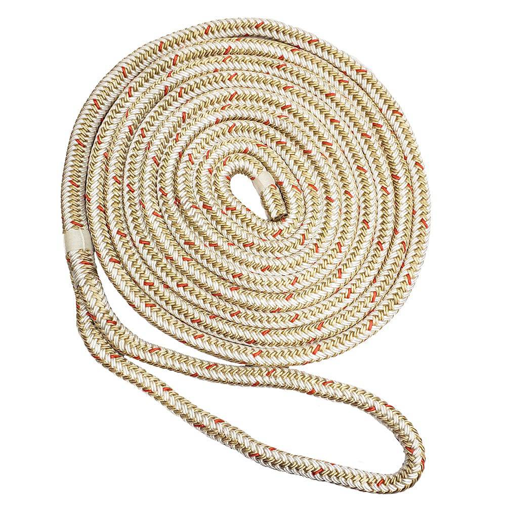 New England Ropes 5/8" Double Braid Dock Line - White/Gold w/Tracer - 25 [C5059-20-00025] - Twin Screws Marine Service