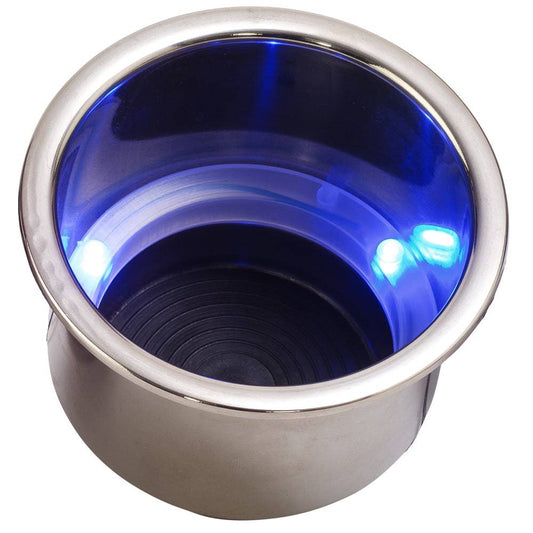 Sea-Dog LED Flush Mount Combo Drink Holder w/Drain Fitting - Blue LED [588074-1] - Twin Screws Marine Service