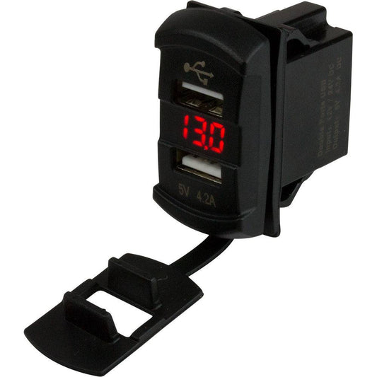 Sea-Dog Dual USB Rocker Switch Style Voltmeter w/Hidden Display [426527-1] - Twin Screws Marine Service